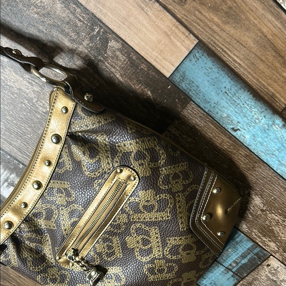 Kathy Van Zeeland Gold and Brown Designer Shoulder Bag - Picture 6 of 16